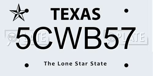 5CWB57 Texas License Plate