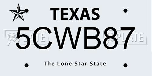 5CWB87 Texas License Plate