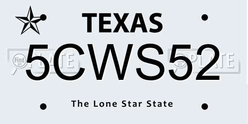 5CWS52 Texas License Plate