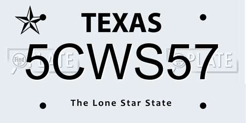 5CWS57 Texas License Plate