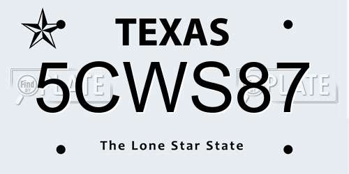 5CWS87 Texas License Plate