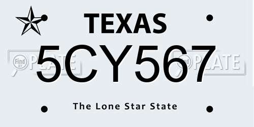 5CY567 Texas License Plate