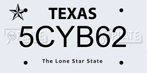 5CYB62 Texas License Plate