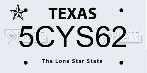 5CYS62 Texas License Plate