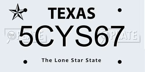 5CYS67 Texas License Plate