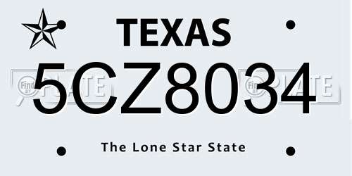5CZ8034 Texas License Plate
