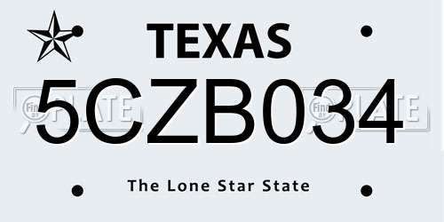 5CZB034 Texas License Plate