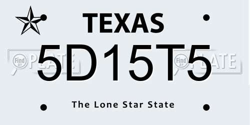 5D15T5 Texas License Plate