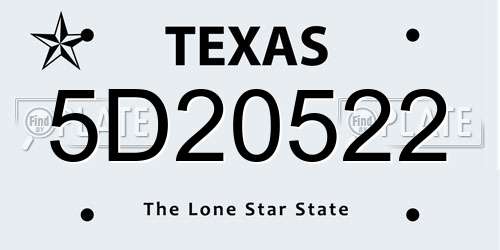 5D20522 Texas License Plate