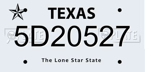 5D20527 Texas License Plate