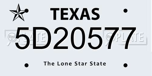 5D20577 Texas License Plate
