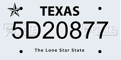 5D20877 Texas License Plate