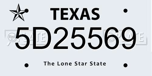 5D25569 Texas License Plate