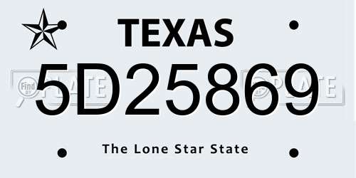5D25869 Texas License Plate