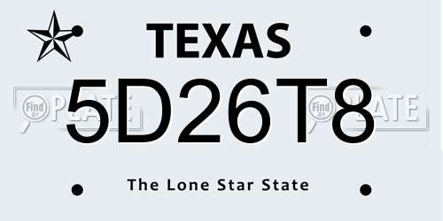 5D26T8 Texas License Plate