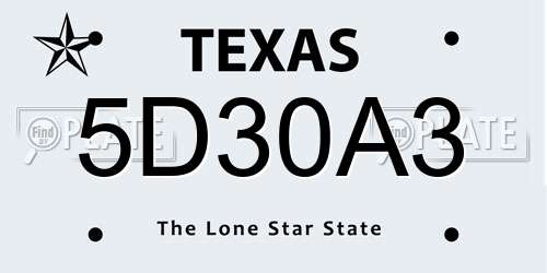 5D30A3 Texas License Plate