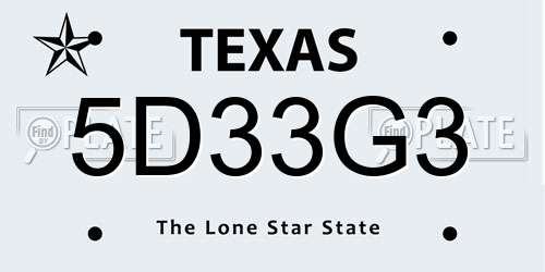 5D33G3 Texas License Plate