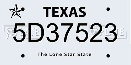 5D37523 Texas License Plate