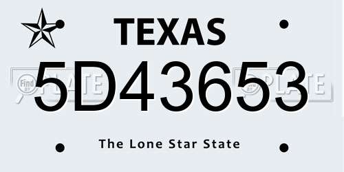 5D43653 Texas License Plate