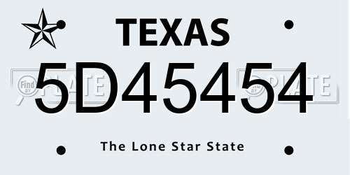 5D45454 Texas License Plate