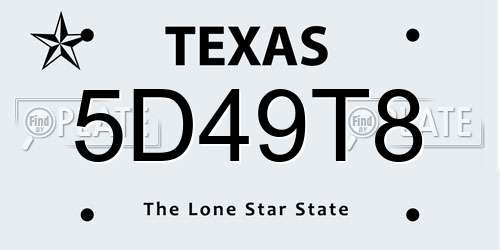 5D49T8 Texas License Plate