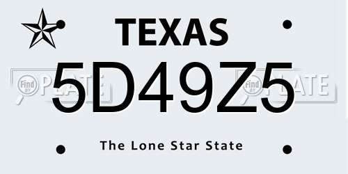 5D49Z5 Texas License Plate