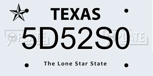5D52S0 Texas License Plate