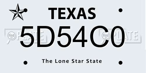 5D54C0 Texas License Plate