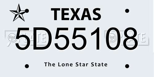 5D55108 Texas License Plate