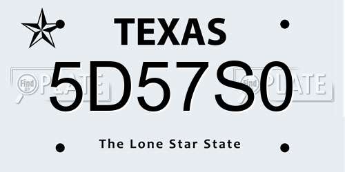 5D57S0 Texas License Plate