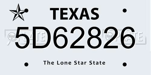 5D62826 Texas License Plate