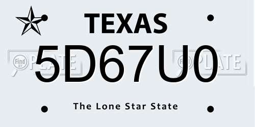5D67U0 Texas License Plate