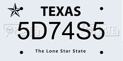 5D74S5 Texas License Plate