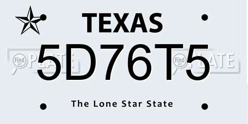 5D76T5 Texas License Plate