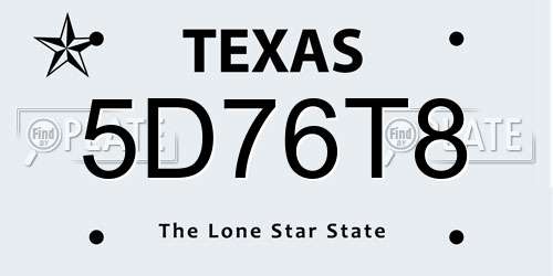 5D76T8 Texas License Plate