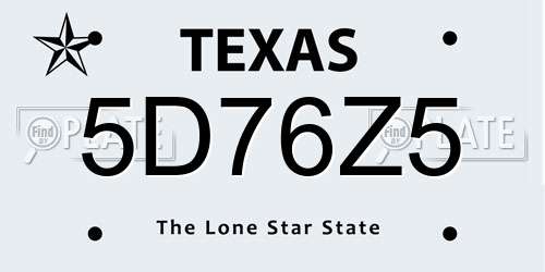 5D76Z5 Texas License Plate