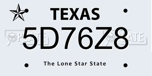 5D76Z8 Texas License Plate