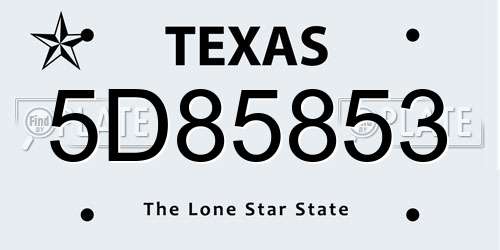 5D85853 Texas License Plate