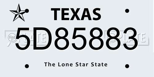 5D85883 Texas License Plate