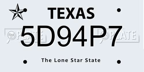 5D94P7 Texas License Plate