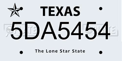 5DA5454 Texas License Plate