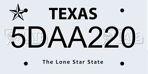 5DAA220 Texas License Plate