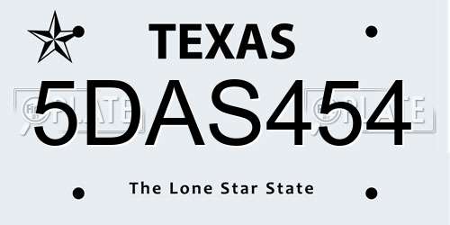 5DAS454 Texas License Plate