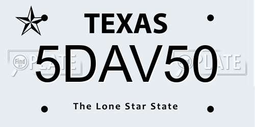 5DAV50 Texas License Plate
