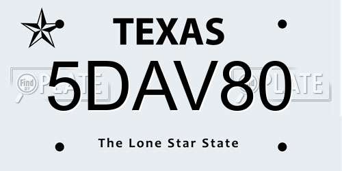 5DAV80 Texas License Plate