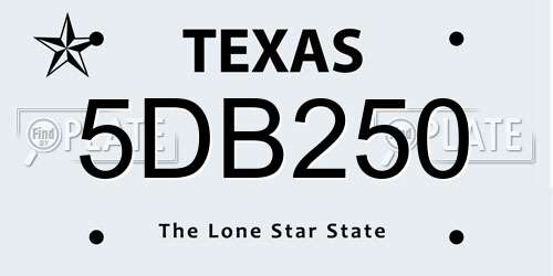 5DB250 Texas License Plate