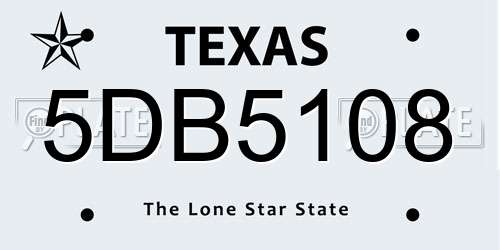 5DB5108 Texas License Plate