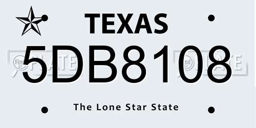 5DB8108 Texas License Plate
