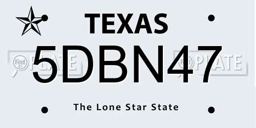 5DBN47 Texas License Plate