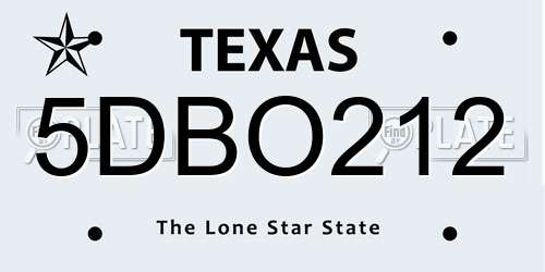 5DBO212 Texas License Plate
